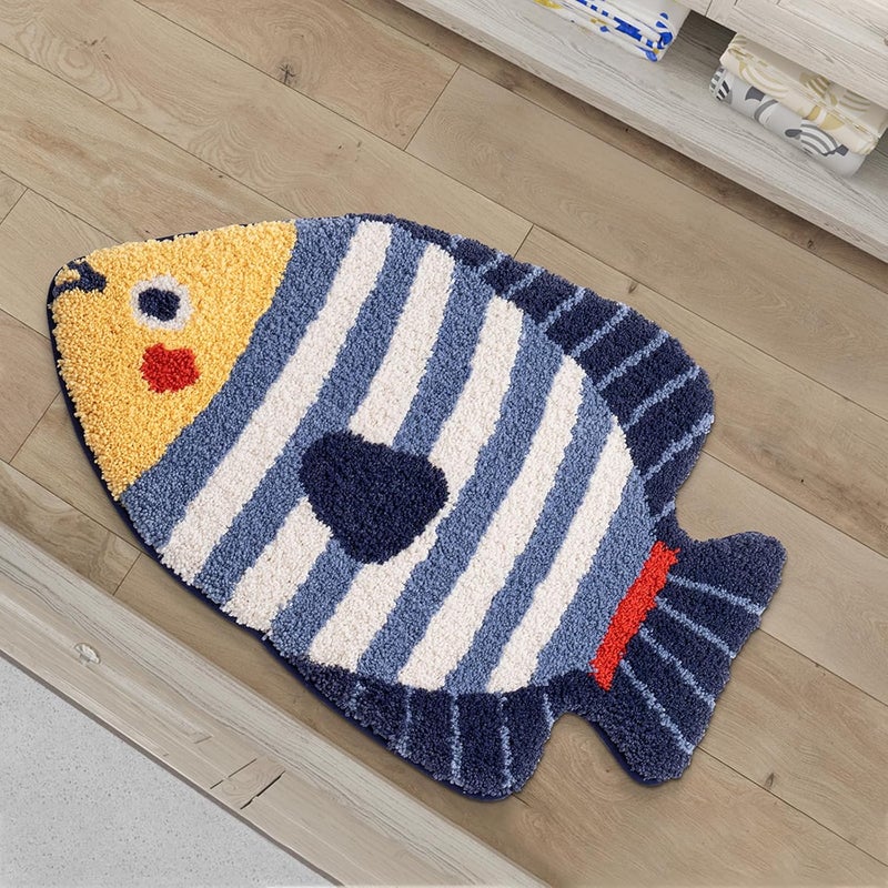 WREWING Ocean Animal Play Mat 21x33 Inch, Cute Animals Large Non Slip Super Soft Plush Area Rug for Kids Room Playroom Nursery Bedroom, Educational Washable Circular Floor Mat for Home Room Decorative - Image 1